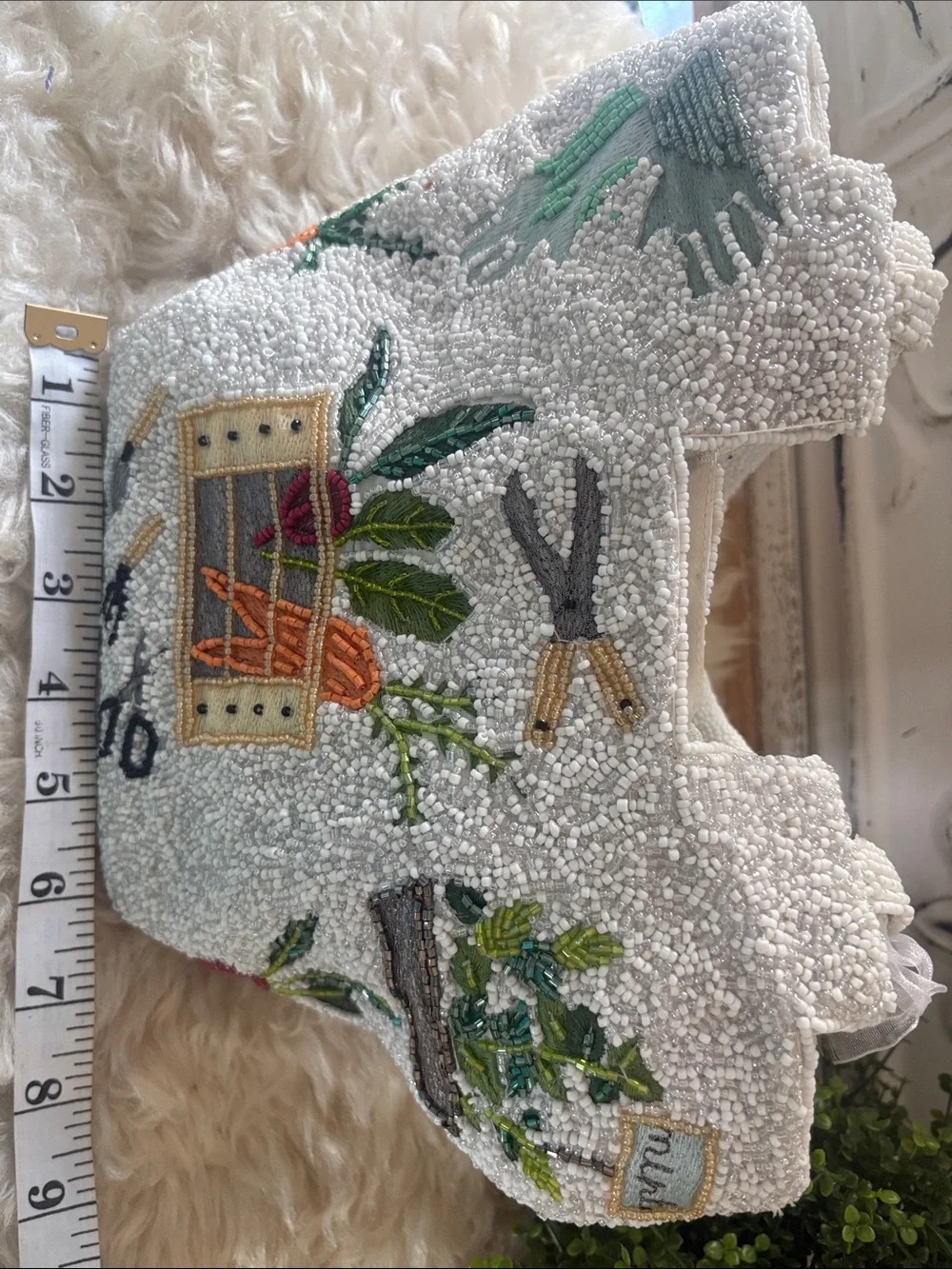 Hand Crafted Cream Holiday Pillow with Colorful Embroidered Garden Motifs